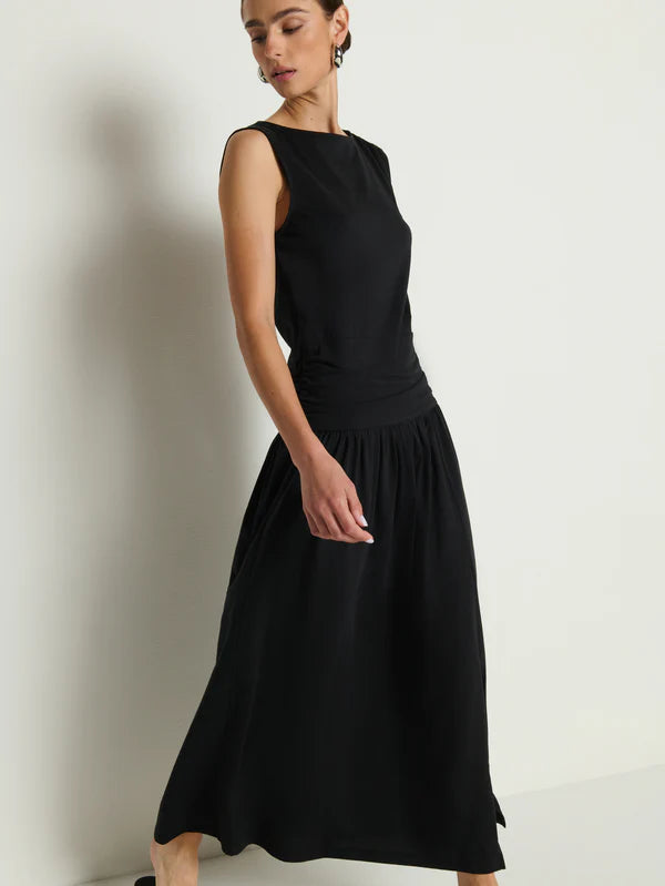 cleo midi dress Cleo | Black Bodycon Midi Dress With Mesh Sleeves