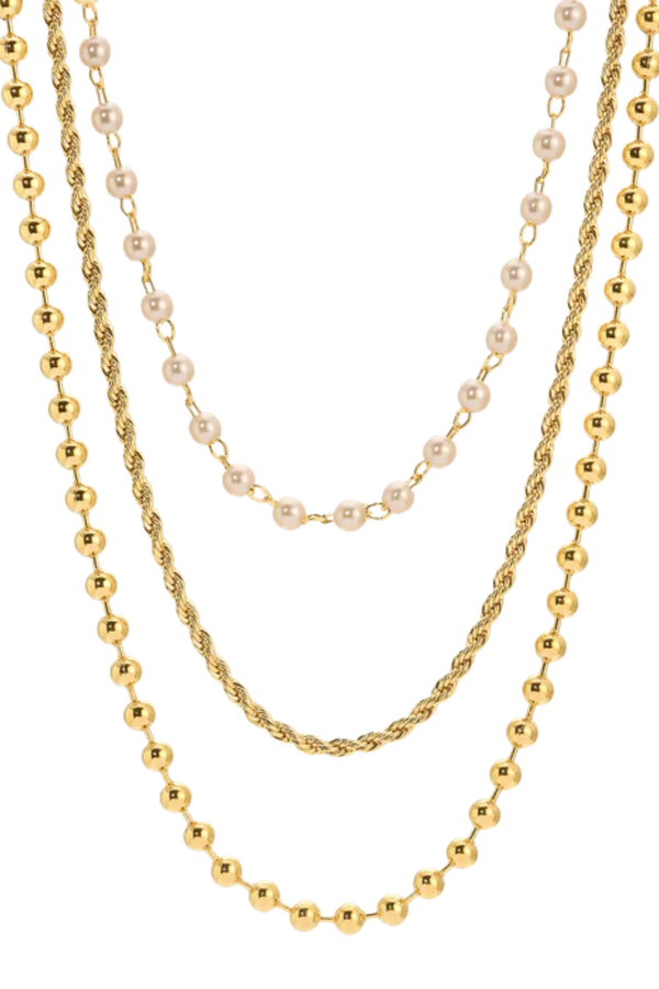 Gold Pearl Trio Necklace