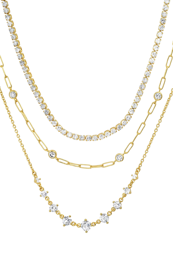 Triple Layer Link Chain Tennis Necklace