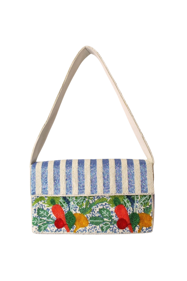 Vegetable Blue Stripe Beaded Shoulder Bag