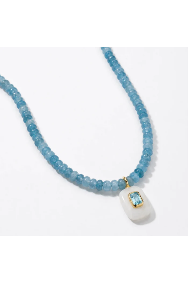 Moonstone and Aquamarine Beaded Stone Necklace