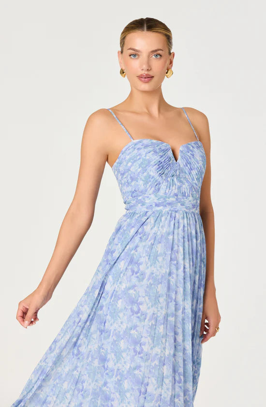 bayley blue dress ASTR the Label | Floral Pleated Maxi in Floral Размер:34 Rose Gold dress white formal dresses cheap Hidden back zip closure