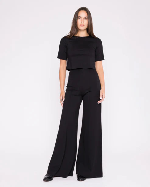 Ponte Knit Long Wide Leg Pant