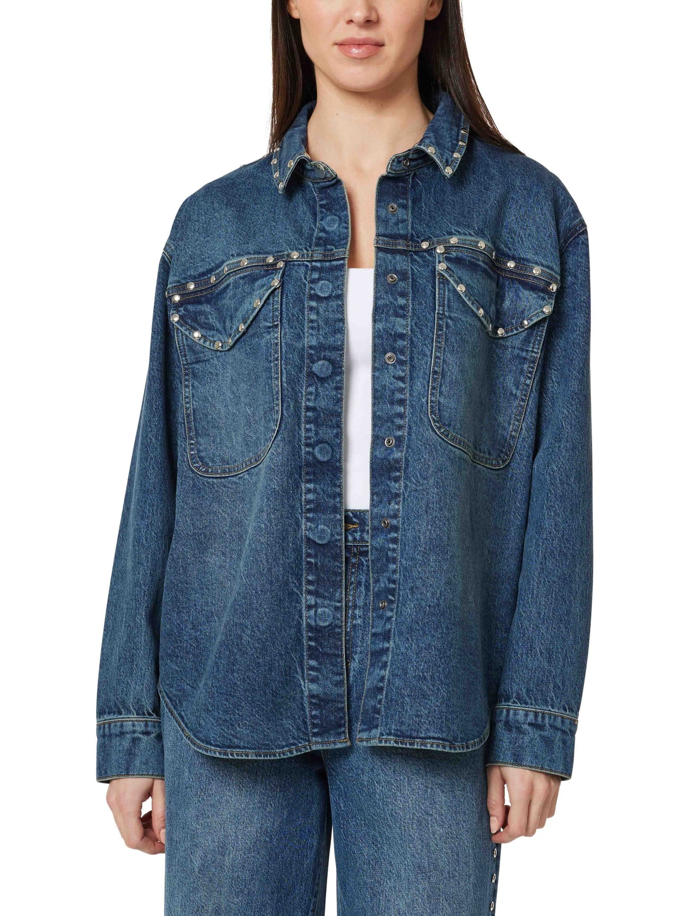 Denim Shirt Jacket W/ Studs
