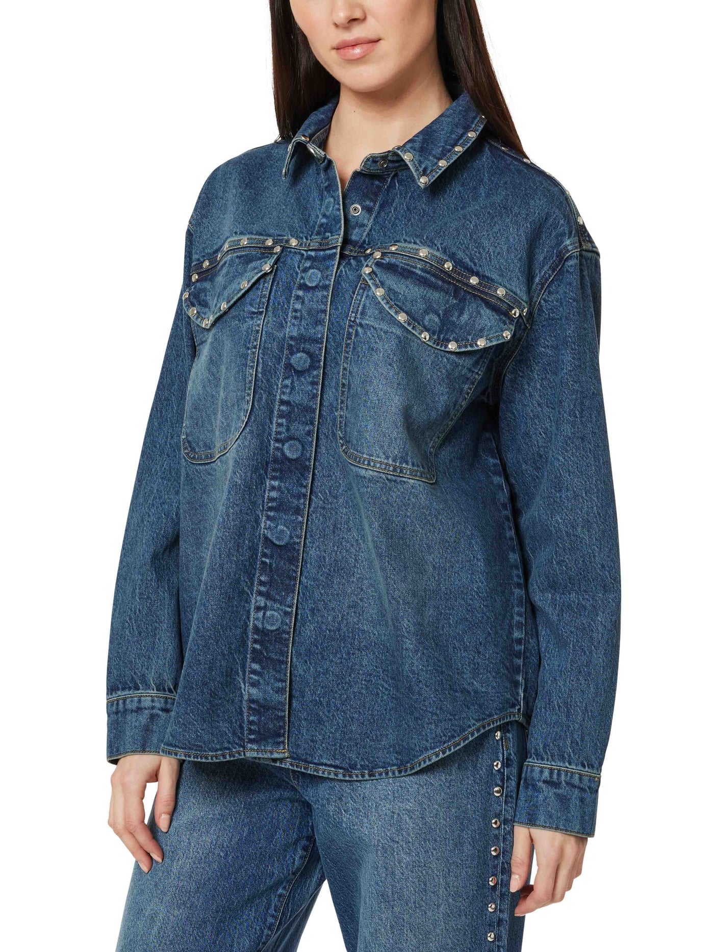 Denim Shirt Jacket W/ Studs