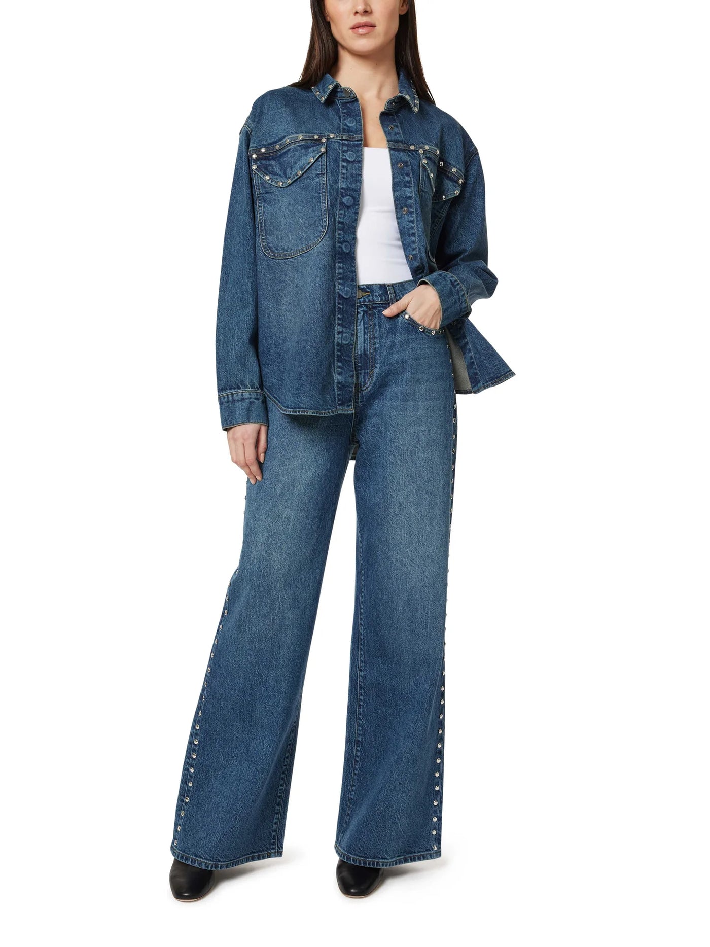 Denim Shirt Jacket W/ Studs