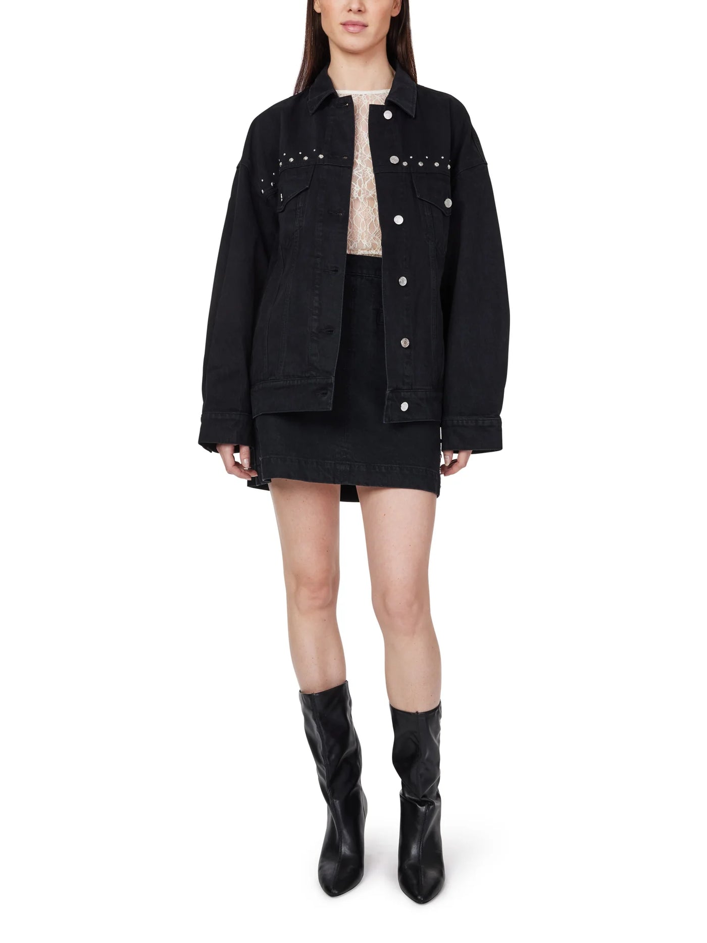 Studded Denim Mini Skirt