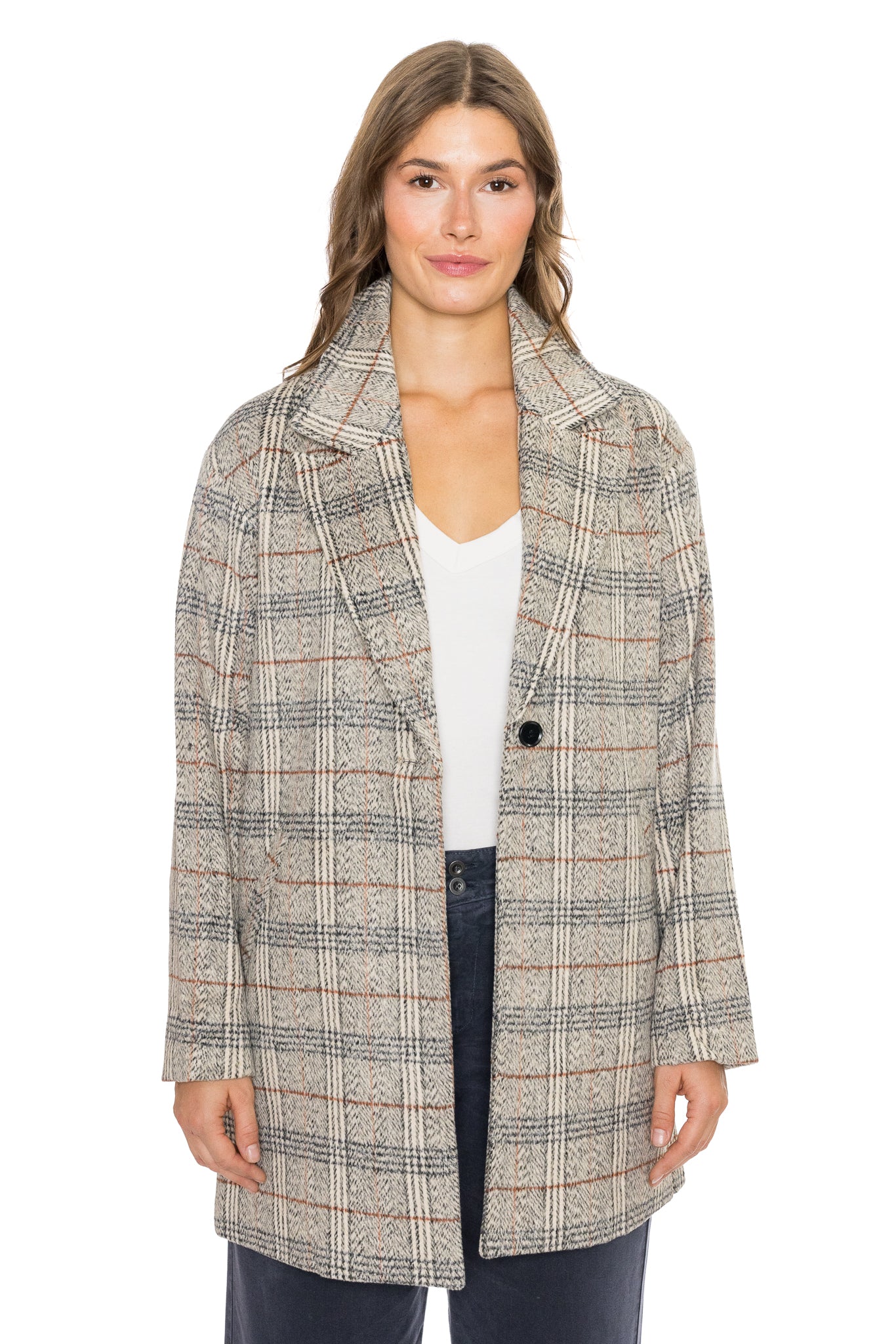 Tanya Wide Lapel Checked Coat by Greylin