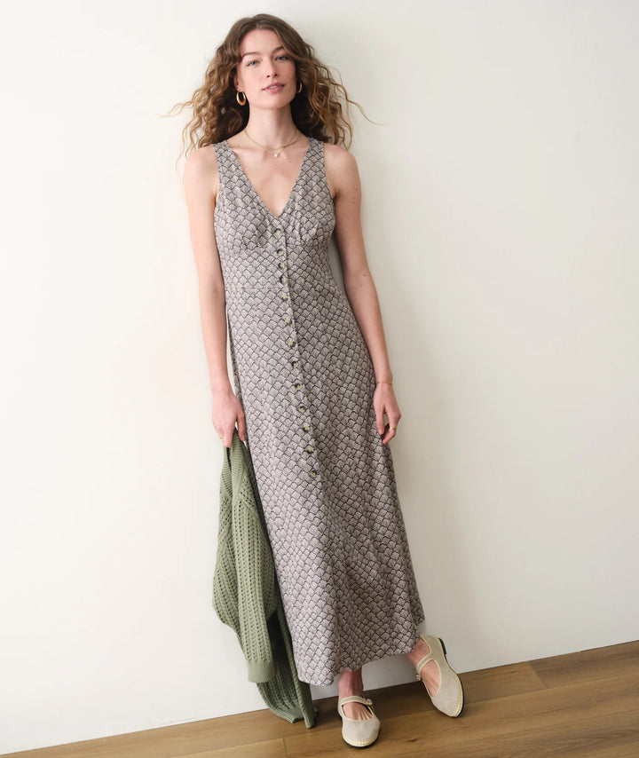 fitted lace wedding dress Camila Maxi Dress In Navy Seashell – Shop Common Thread