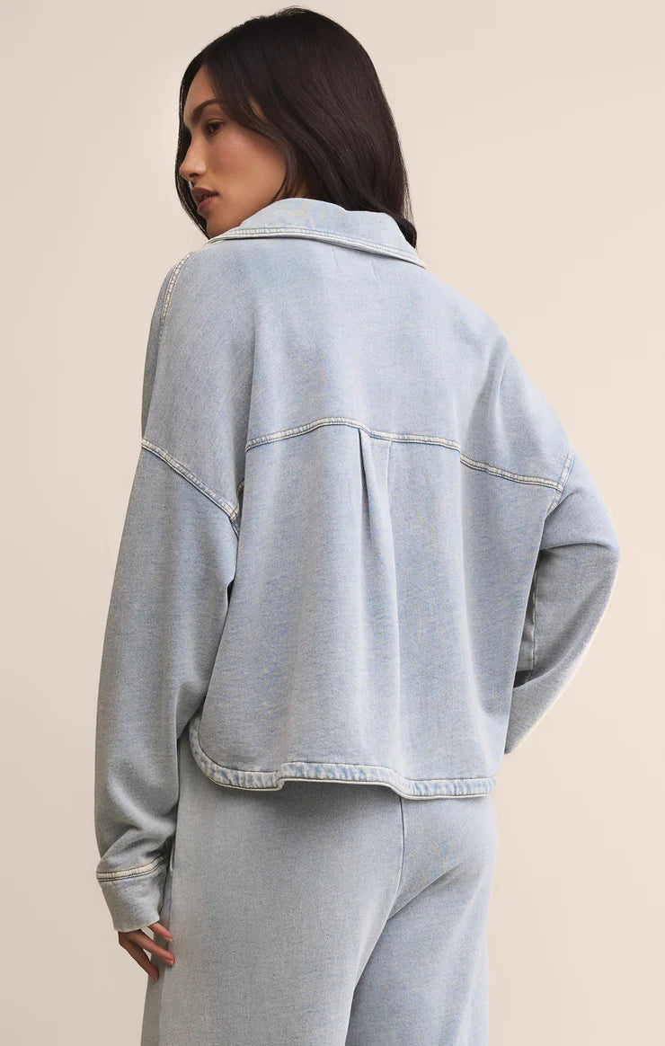 All Day Cropped Knit Denim Jacket