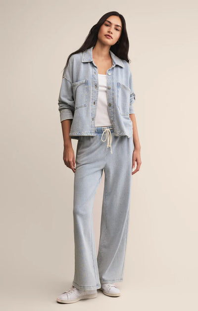 All Day Cropped Knit Denim Jacket