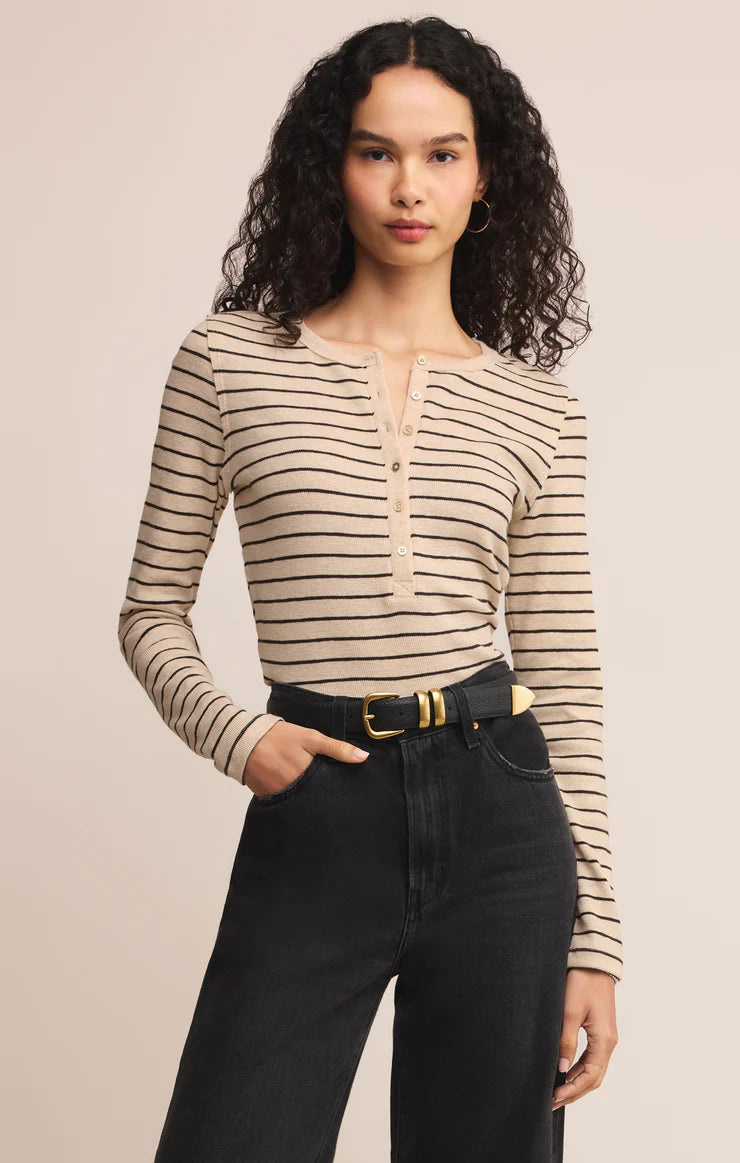 Eve Stripe Henley Long Sleeve