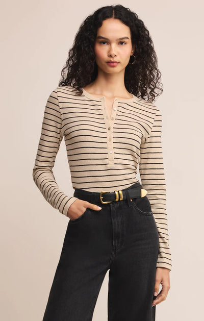 Eve Stripe Henley Long Sleeve