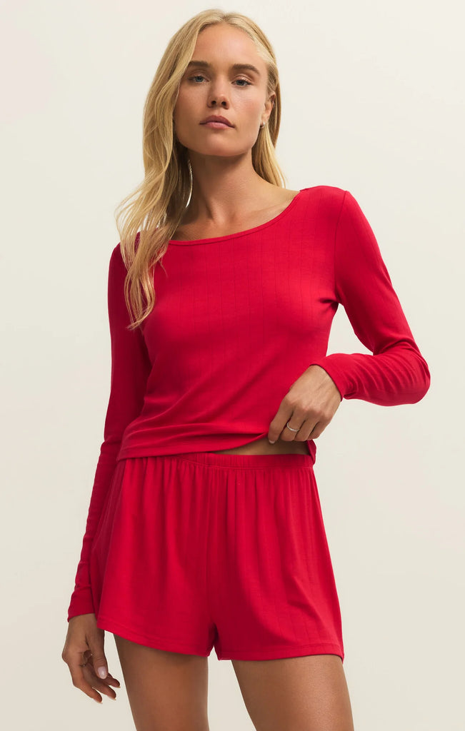 Z Supply Felt Cute LS Rib Top Kiss Me Red / Xs